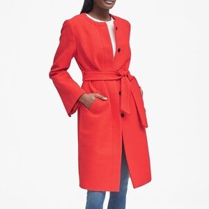 Banana Republic Long Textured Bouclé Cayenne Red Belted Coat